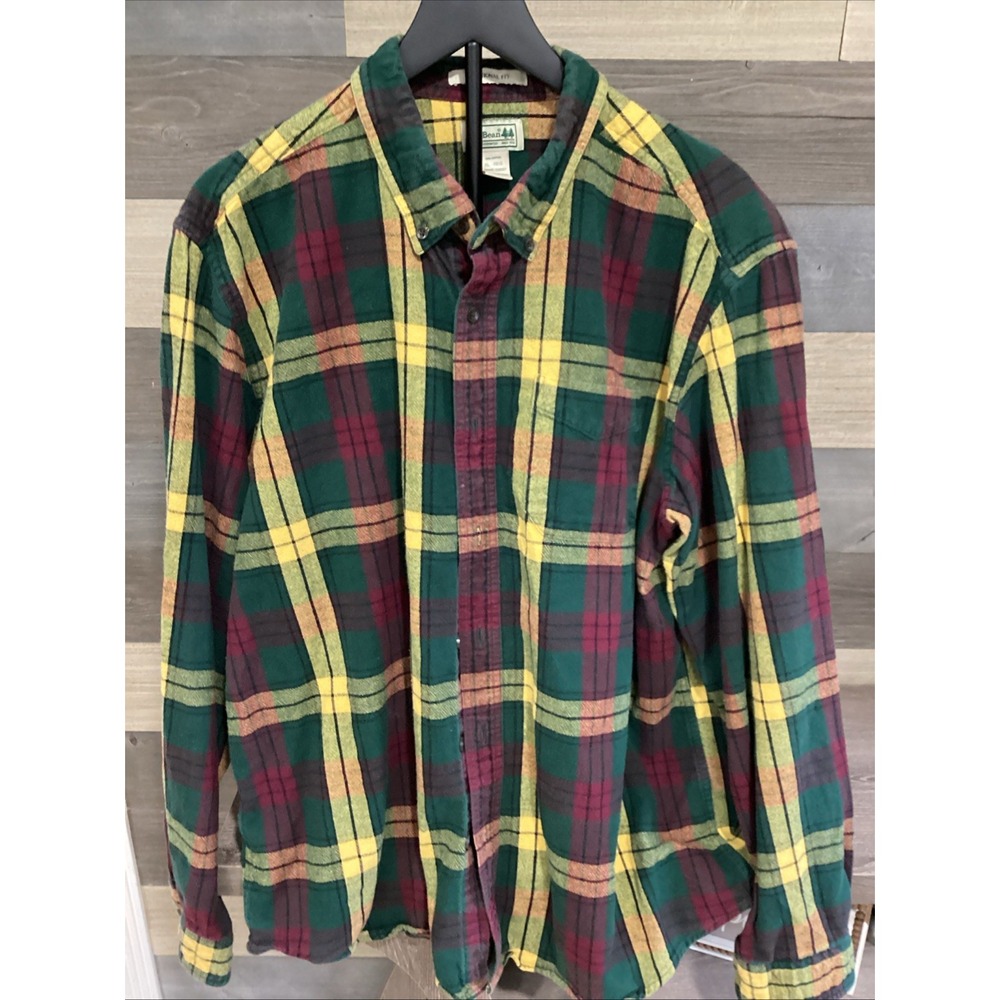 LL‎ Bean Mens XL Regular Traditional Fit Scotch Plaid Flannel Button Down Shirt